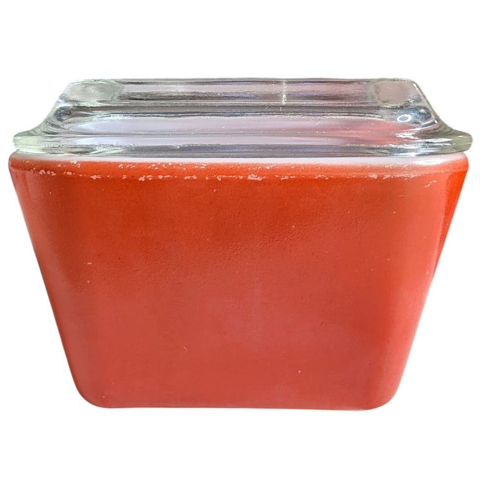 Vintage Pyrex 501-B Orange Refrigerator Dish with 501-C Clear Ribbed Lid 1.5 Cup
